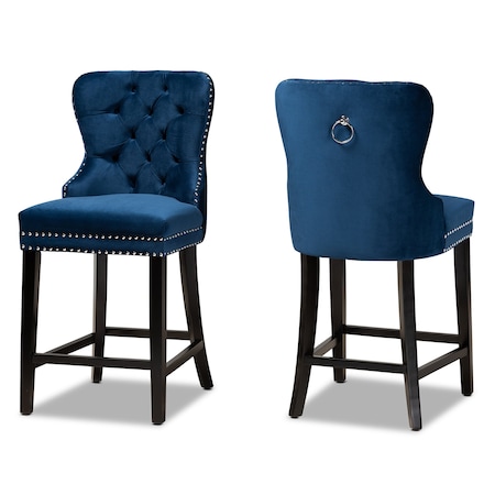 Baxton Studio Howell Modern Transitional Navy Blue Velvet and Dark Brown Finished Wood 2-Piece Counter Stool Set 175-10961-Zoro